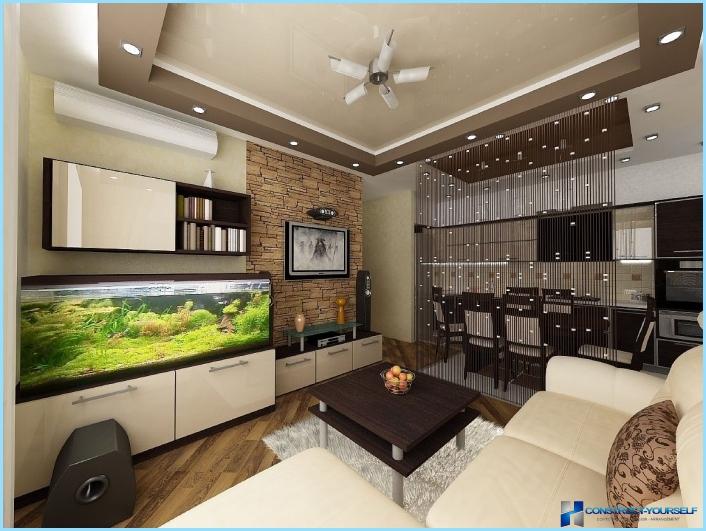Das design aus einem wohnzimmer mit kochnische 18, 20, 25 qm fotos