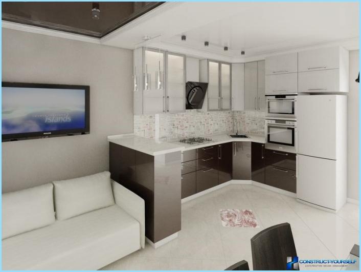 La progettazione di un soggiorno con angolo cottura 18, 20, 25 mq foto Arredare cucina soggiorno 25 mq