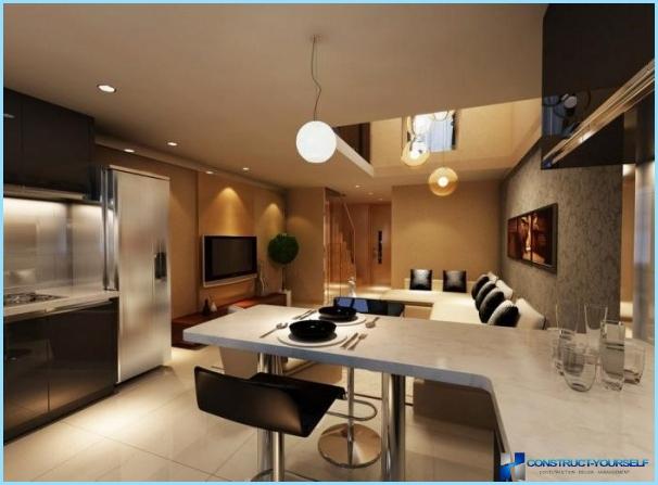 Interieur woonkamer, gecombineerd met keuken fotos Overgang keuken woonkamer
