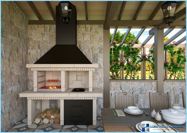 The modern design of the gazebo with grill and barbecue