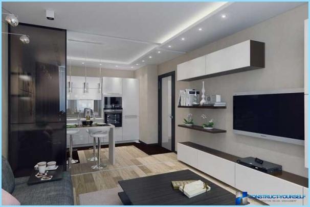 Projects kitchen, combined with living room