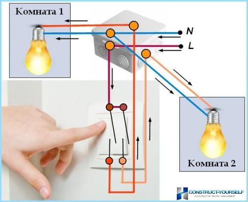 Sådan tilsluttes en lysekrone til en togangs switch