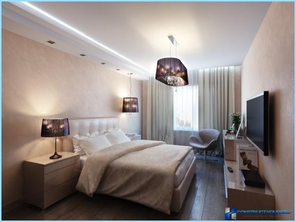 Design af gipslofter til soveværelset med et foto