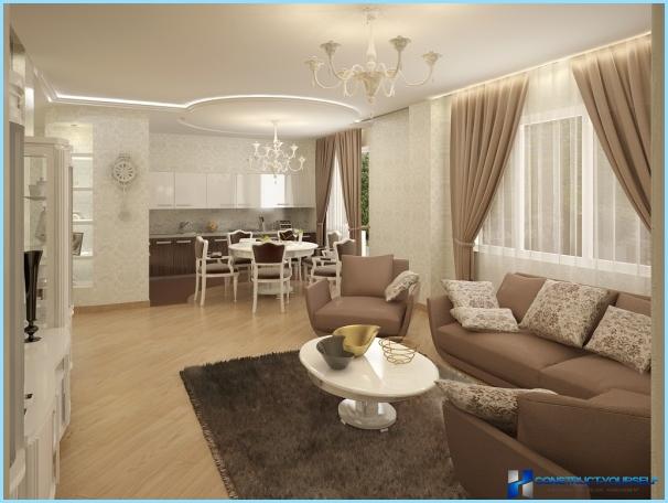 Large living room design combined with kitchen