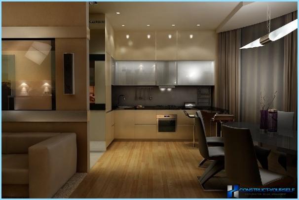 Gestaltung eines großen Wohnzimmers kombiniert mit der Küche