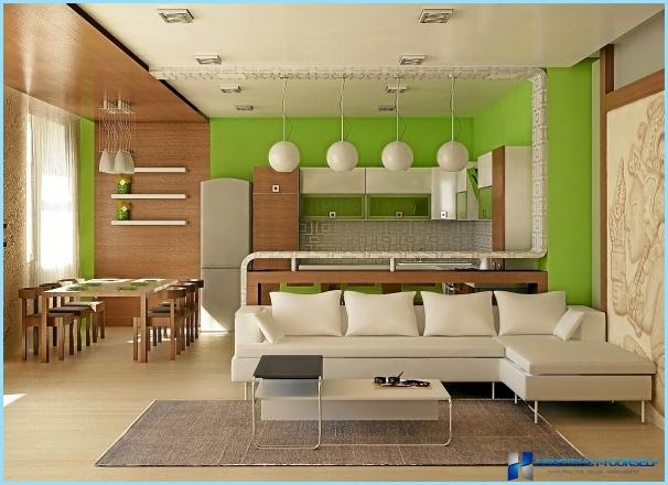 Large living room design combined with kitchen