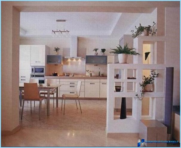 Dekorative skillevægge mellem stuen og køkkenet
