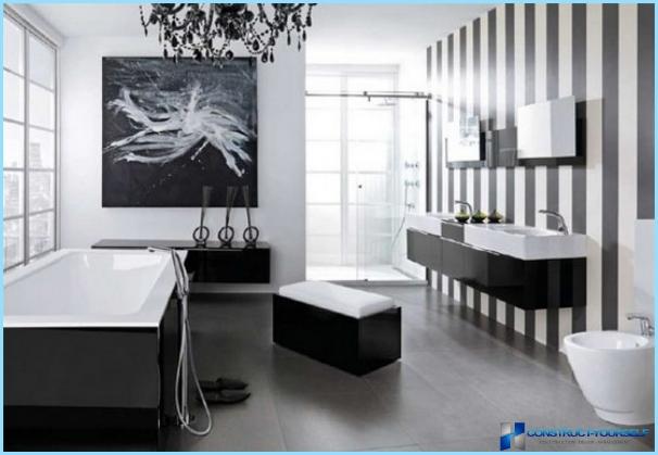 Черно-бял дизайн на банята
