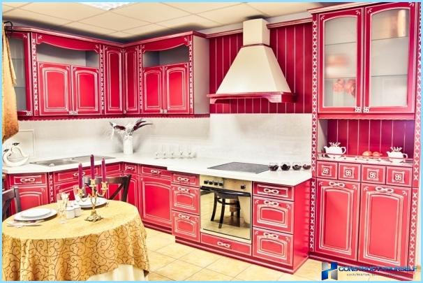 Kitchen in red and white tones