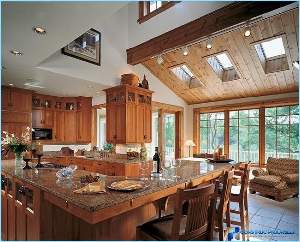 Küche in einem Holzhaus - modernes Design auf dem Land
