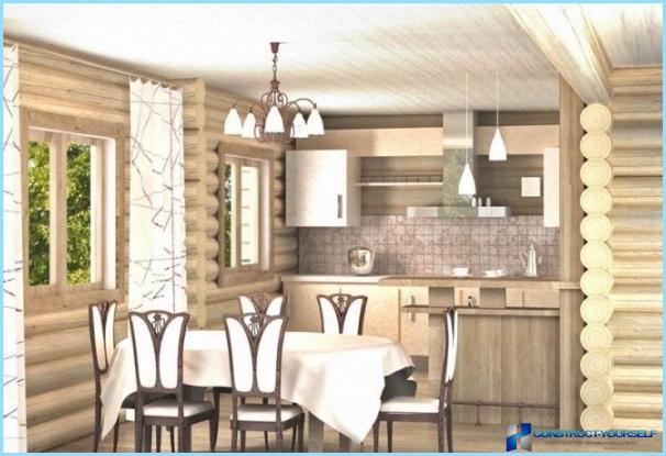 Кухня в дървена къща - модерен дизайн в страната