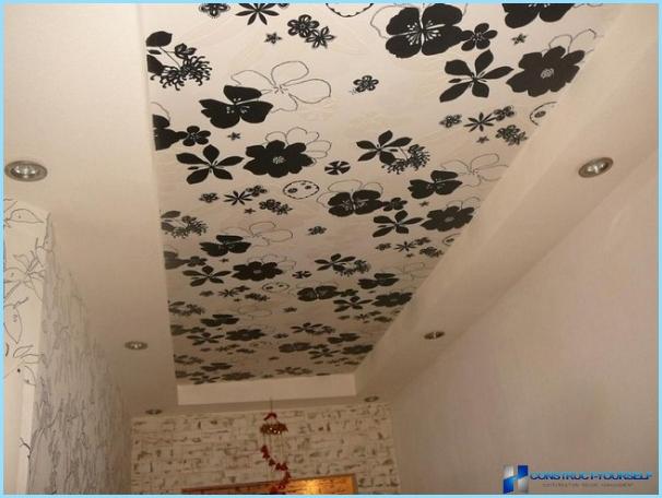 The design of the ceiling in the hallway with photos