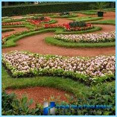 Smuk design og dekoration af blomsterbed og blomsterbed i landet
