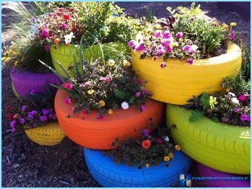 Beautiful design and decoration of flower beds and flower beds at the cottage