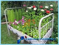 Beautiful design and decoration of flower beds and flower beds at the cottage