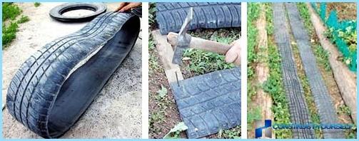 Senderos de jardín: de neumáticos, caucho, madera.