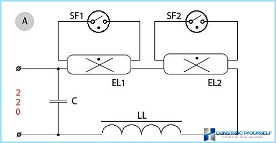 Collegamento di lampade fluorescenti: schema e principio di funzionamento