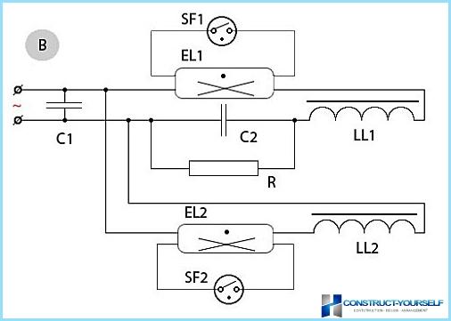 Collegamento di lampade fluorescenti: schema e principio di funzionamento