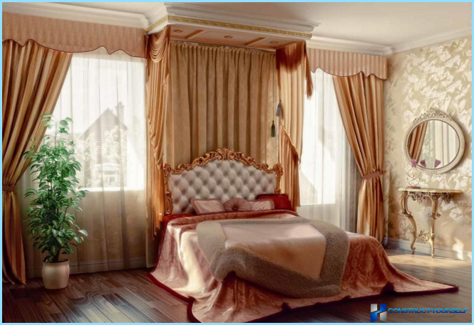 The curtains in the bedroom interior