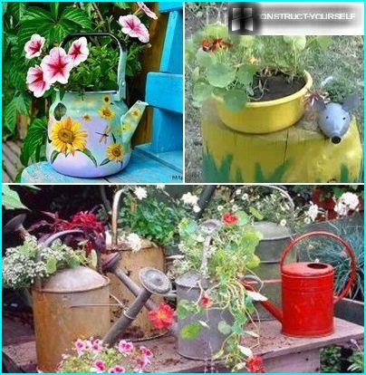 Flower beds out of old dishes