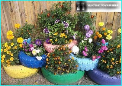 Tiered flowerbed of tires