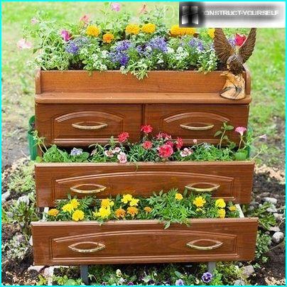 Tiered flower bed from an old dresser